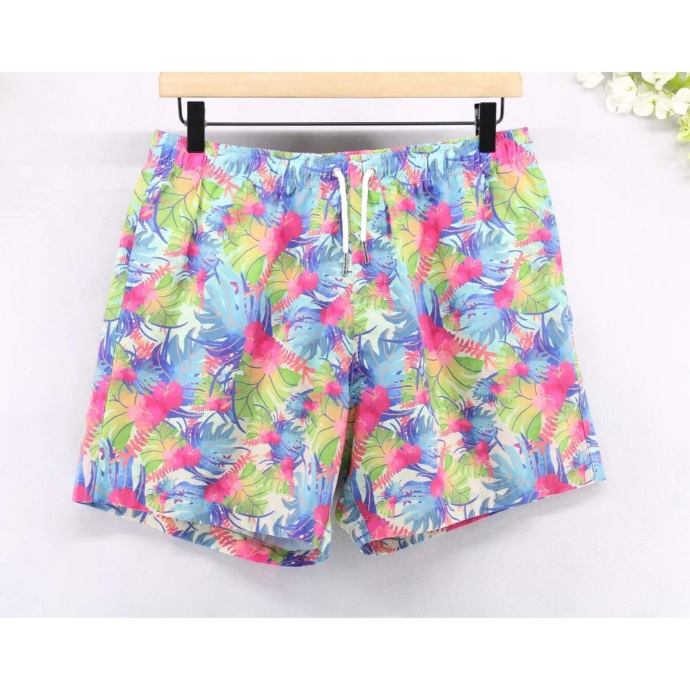 Bermies Swim Trunks Men's Multi Color Mesh Lined Drawstring Pockets Sz M